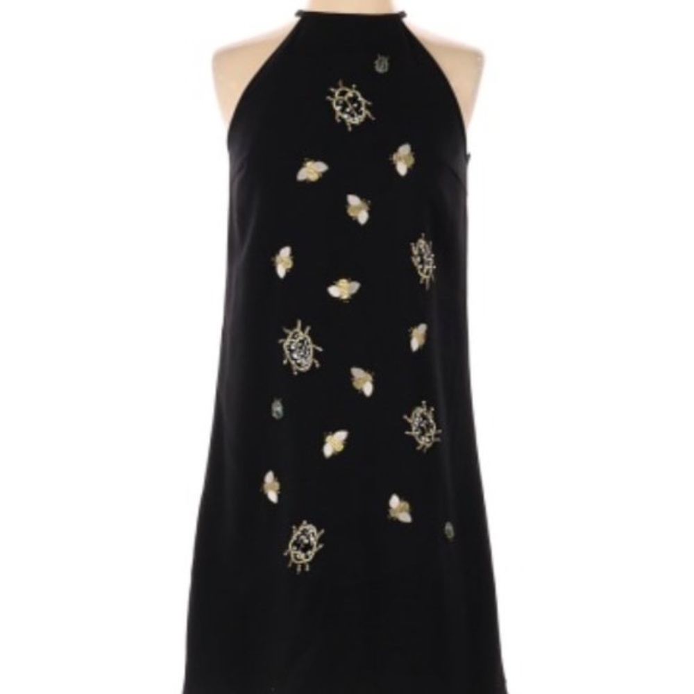 Victoria Beckham glitter bug dress LBD w beads and bling NWT L